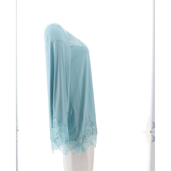 Colleen Lopez Long Bell Sleeve Lace Inset Porcelain Blue XL Blouse - Picture 12 of 13